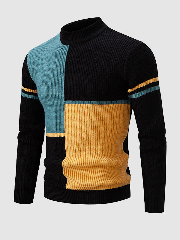 Heren ColorBlock Stand Collar Crew Neck Sweater 