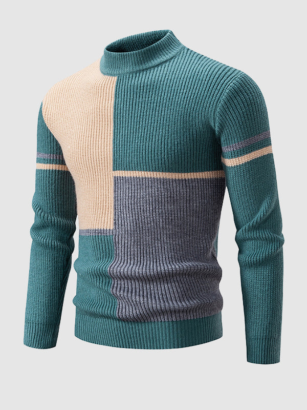 Heren ColorBlock Stand Collar Crew Neck Sweater 