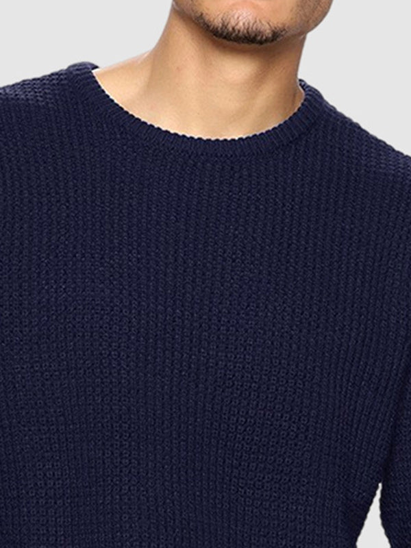 Effen gebreide trui met ronde hals voor heren, losvallend model
