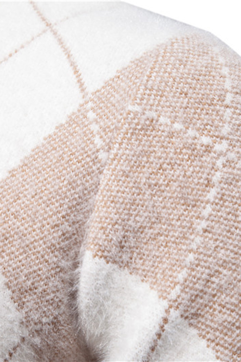 Lichte kaki gebreide trui met ronde hals en print voor heren