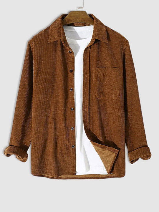 Corduroy Lapel Long Sleeve Shirt - Wearline