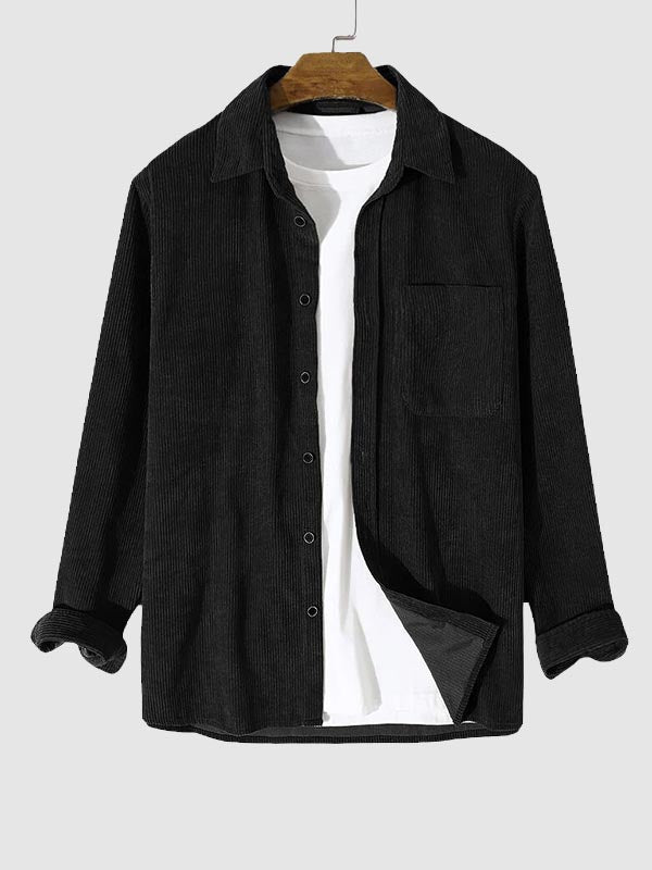 Corduroy Lapel Long Sleeve Shirt - Wearline