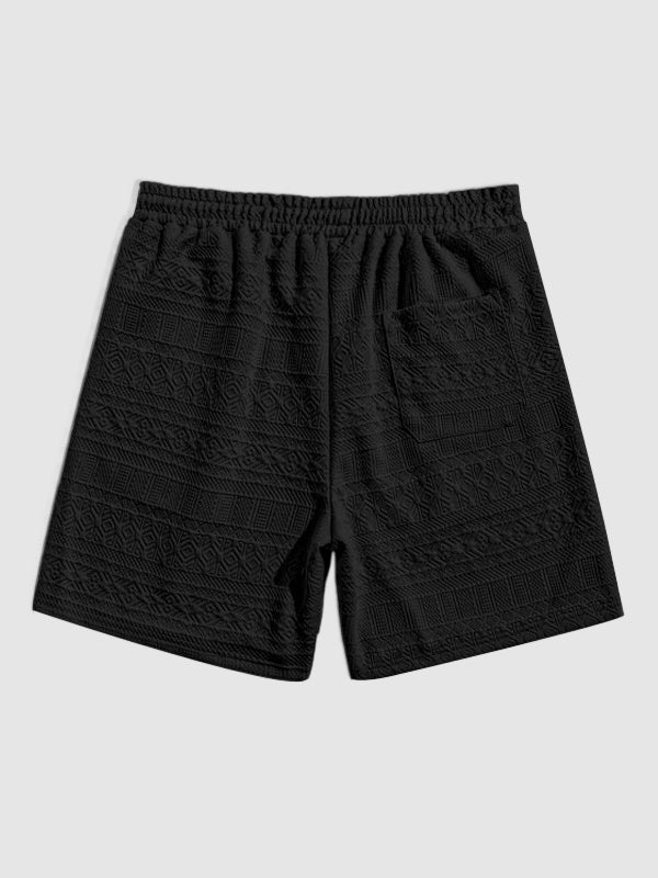 Geometric Retro Jacquard Polo + Casual Shorts 2-piece set-BLACK - Wearline
