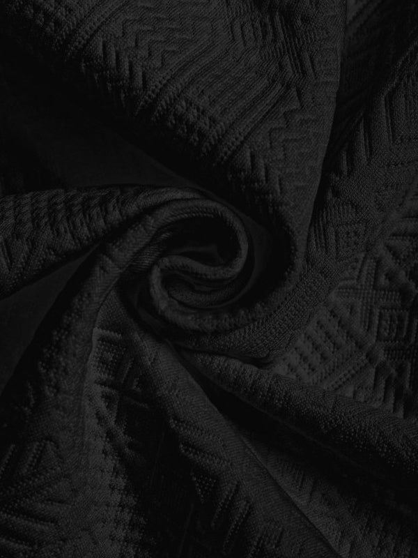 Geometric Retro Jacquard Polo + Casual Shorts 2-piece set-BLACK - Wearline