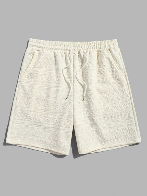 Geometric Retro Jacquard Polo + Casual Shorts 2-piece set-Beige - Wearline