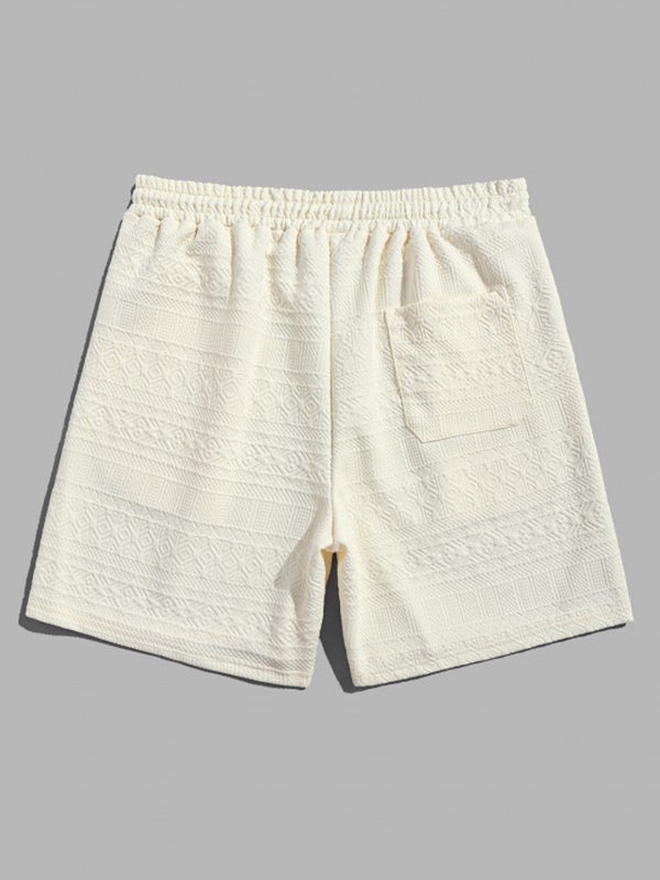 Geometric Retro Jacquard Polo + Casual Shorts 2-piece set-Beige - Wearline