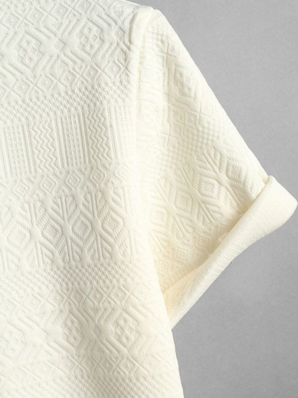 Geometric Vintage Jacquard Lapel Short-Sleeved Polo-Beige - Wearline