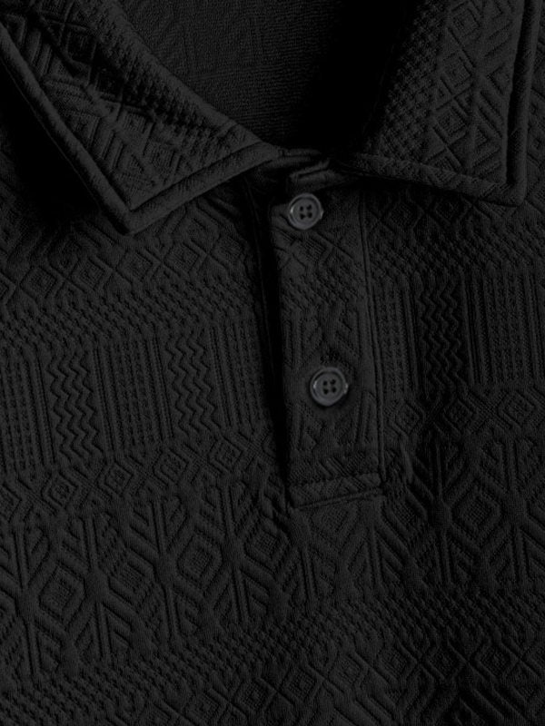 Geometric Vintage Jacquard Lapel Short-Sleeved Polo-Black - Wearline