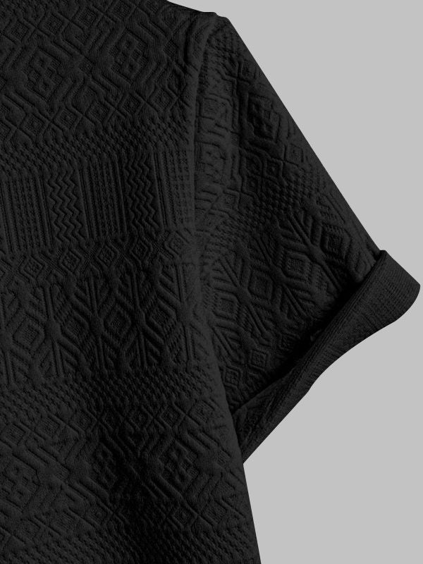 Geometric Vintage Jacquard Lapel Short-Sleeved Polo-Black - Wearline