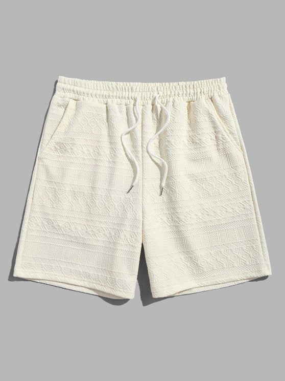 Geometric Vintage Jacquard Lounge Shorts-Beige - Wearline