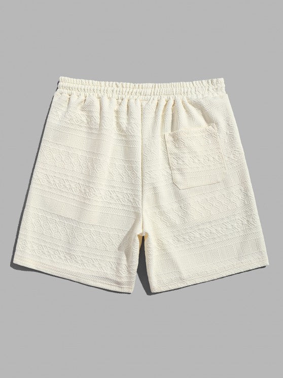Geometric Vintage Jacquard Lounge Shorts-Beige - Wearline