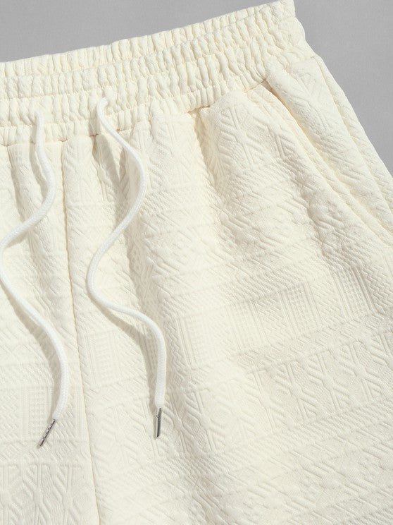 Geometric Vintage Jacquard Lounge Shorts-Beige - Wearline