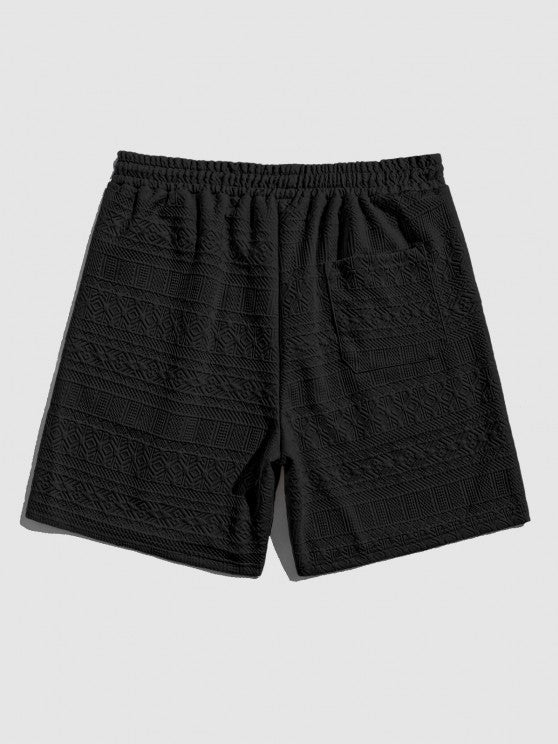 Geometric Vintage Jacquard Lounge Shorts-Black - Wearline