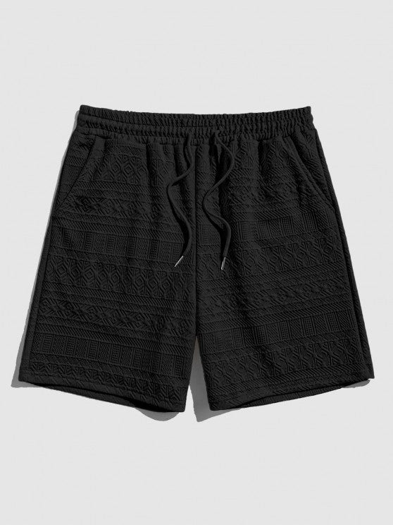 Geometric Vintage Jacquard Lounge Shorts-Black - Wearline