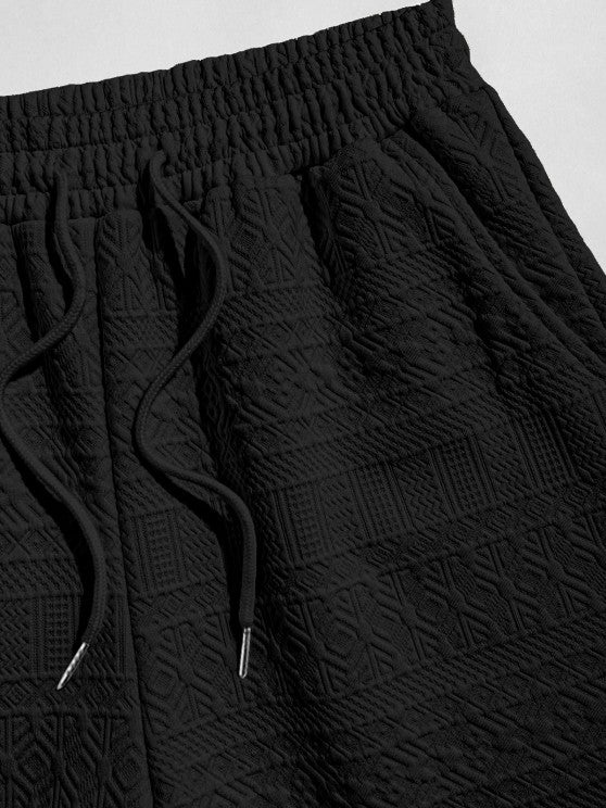 Geometric Vintage Jacquard Lounge Shorts-Black - Wearline