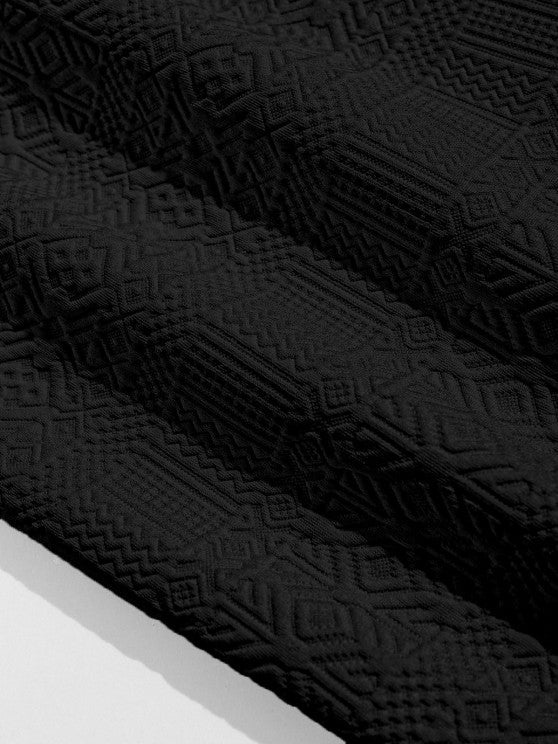 Geometric Vintage Jacquard Lounge Shorts-Black - Wearline