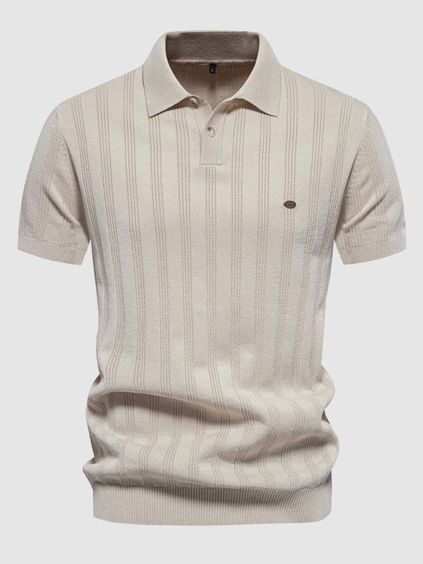 Geometric jacquard round  neck short sleeved T-shirt-Black - Wearline