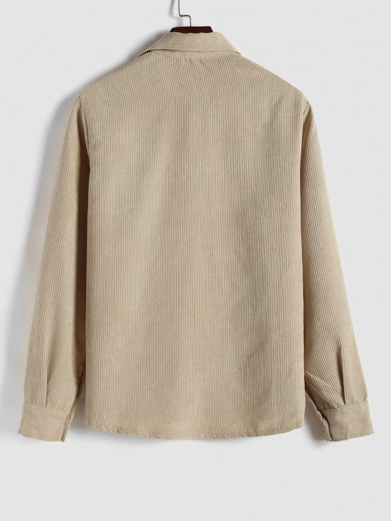 MENS HALF BUTTON CORDUROY LONG SLEEVES SHIRT - Wearline