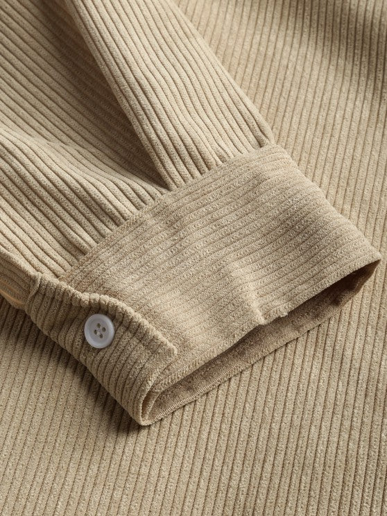 MENS HALF BUTTON CORDUROY LONG SLEEVES SHIRT - Wearline