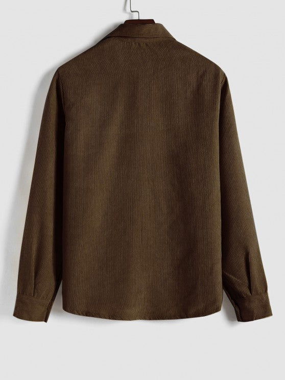 MENS HALF BUTTON CORDUROY LONG SLEEVES SHIRT - Wearline
