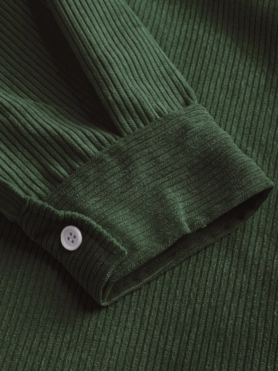 MENS HALF BUTTON CORDUROY LONG SLEEVES SHIRT - Wearline