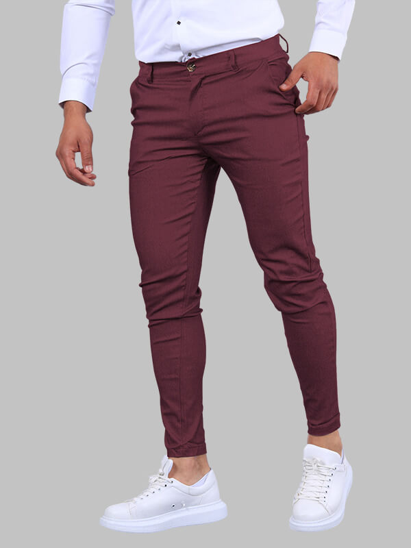 Men's Business Zip Fly Solid Color Flap Detail Slim Fit Pants - Wearline