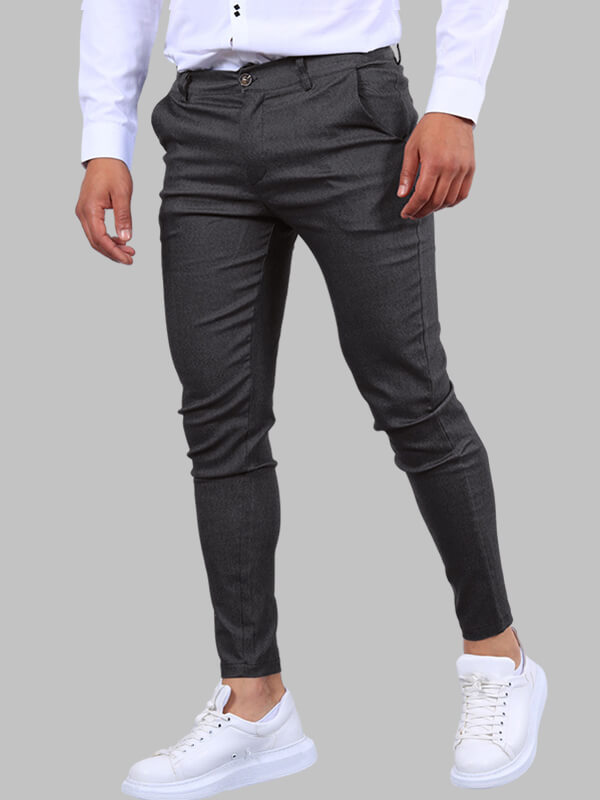 Men's Business Zip Fly Solid Color Flap Detail Slim Fit Pants - Wearline