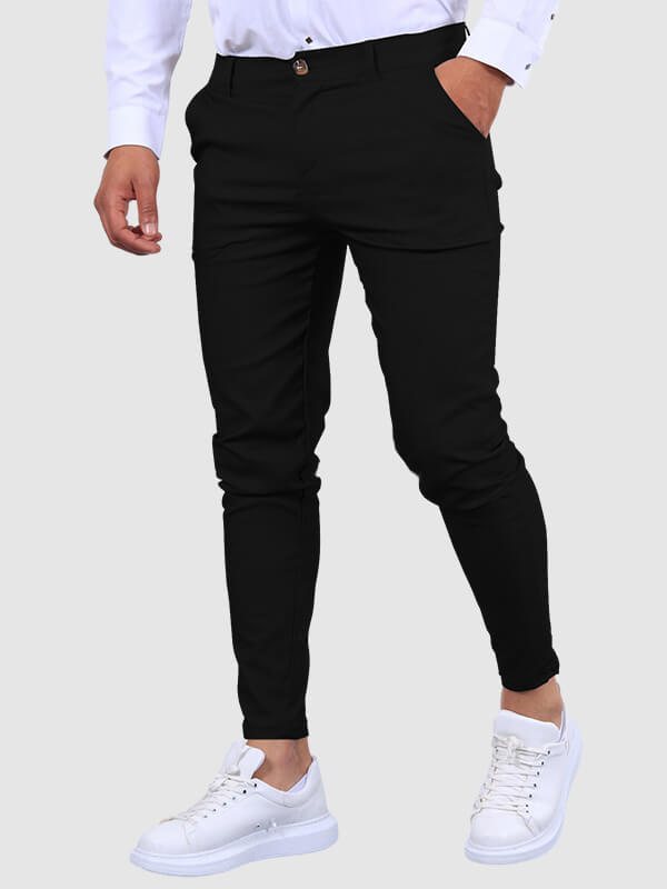 Men's Business Zip Fly Solid Color Flap Detail Slim Fit Pants - Wearline