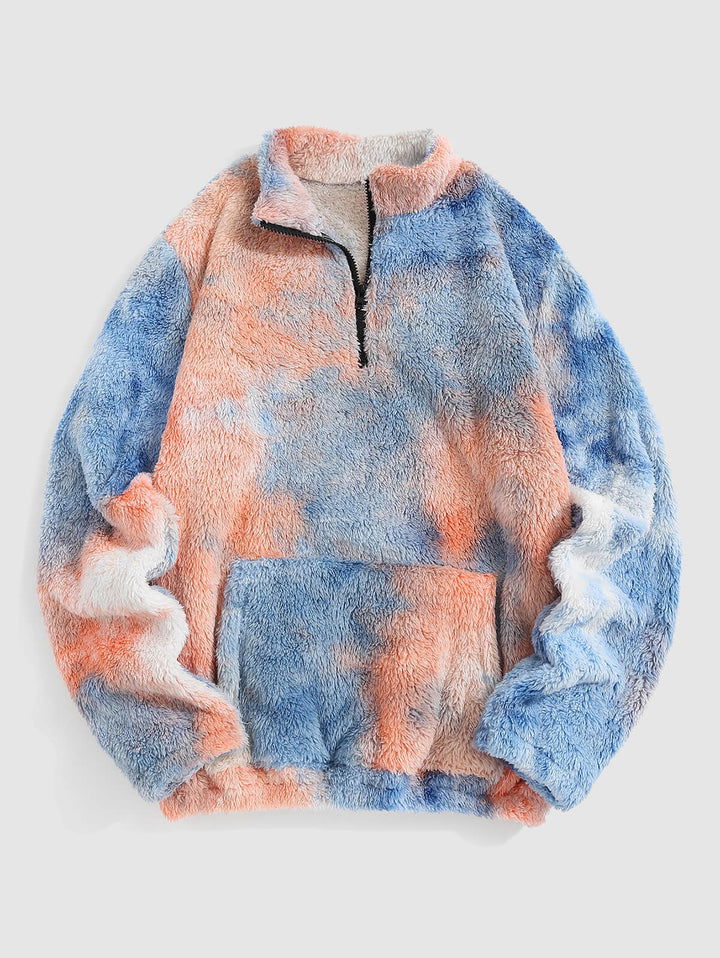 Men's Colorful Fleece Zip Pocket Stand Collar Sweatshirt - Wearline