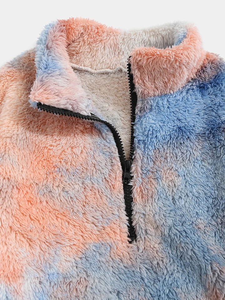 Men's Colorful Fleece Zip Pocket Stand Collar Sweatshirt - Wearline