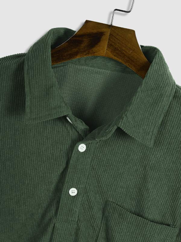 Men's Corduroy Half Button Short Sleeve POLO - Wearline