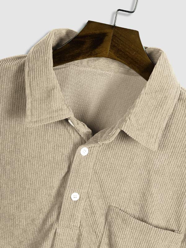 Men's Corduroy Half Button Short Sleeve POLO - Wearline