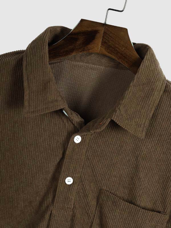 Men's Corduroy Half Button Short Sleeve POLO - Wearline