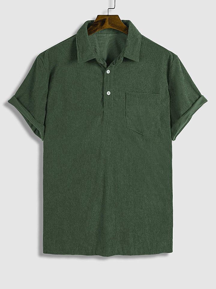 Men's Corduroy Half Button Short Sleeve POLO - Wearline