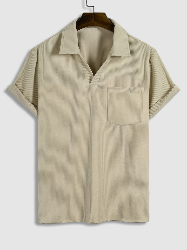 Men's Corduroy Single Pocket Casual V-Neck POLO - Wearline