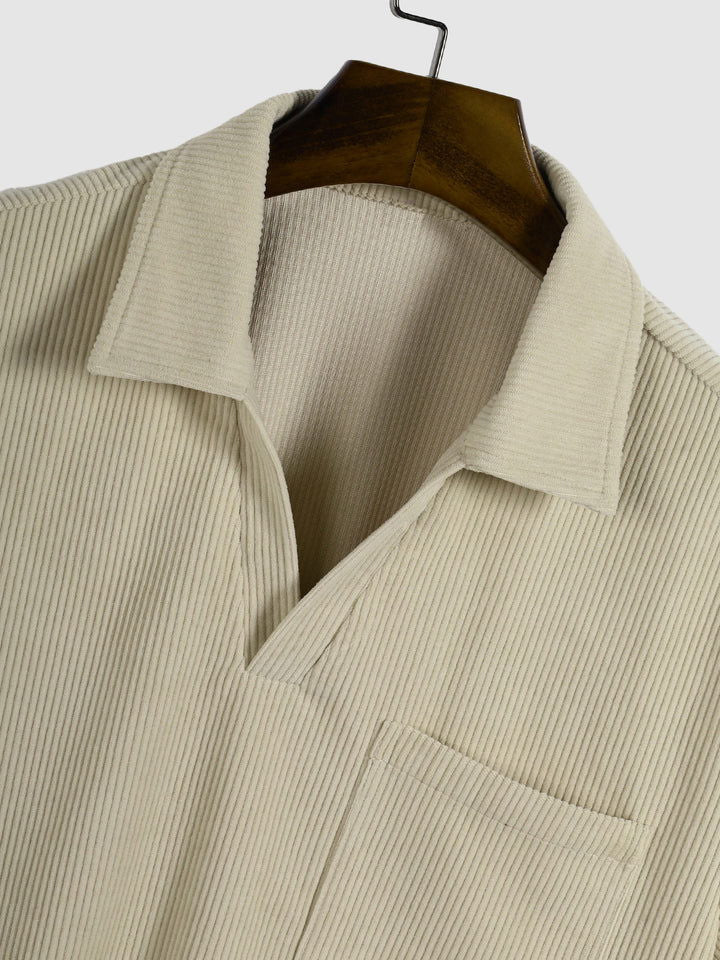 Men's Corduroy Single Pocket Casual V-Neck POLO - Wearline