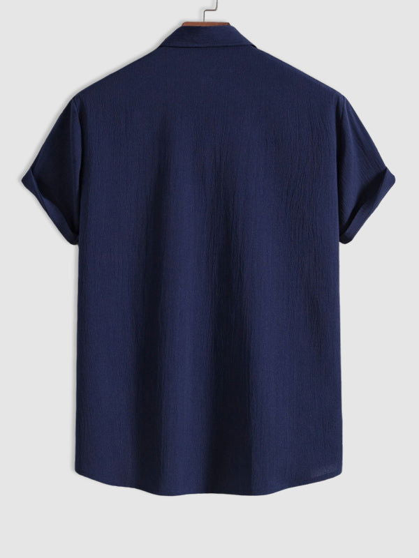 Men's Cotton Linen Lapel Short Sleeve Shirt - Wearline