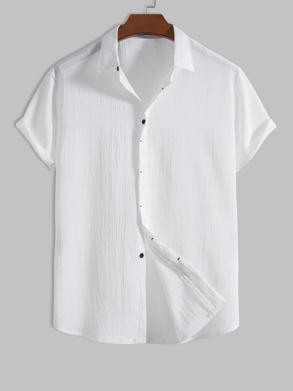 Men's Cotton Linen Lapel Short Sleeve Shirt - Wearline