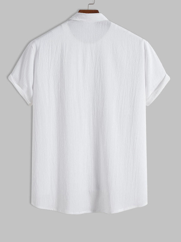 Men's Cotton Linen Lapel Short Sleeve Shirt - Wearline