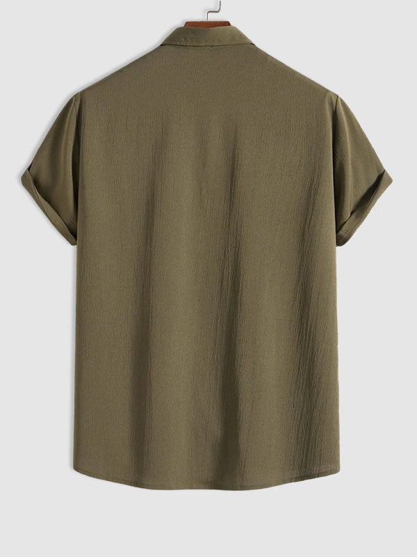 Men's Cotton Linen Lapel Short Sleeve Shirt - Wearline