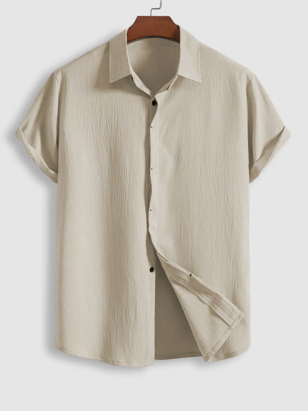 Men's Cotton Linen Lapel Short Sleeve Shirt - Wearline