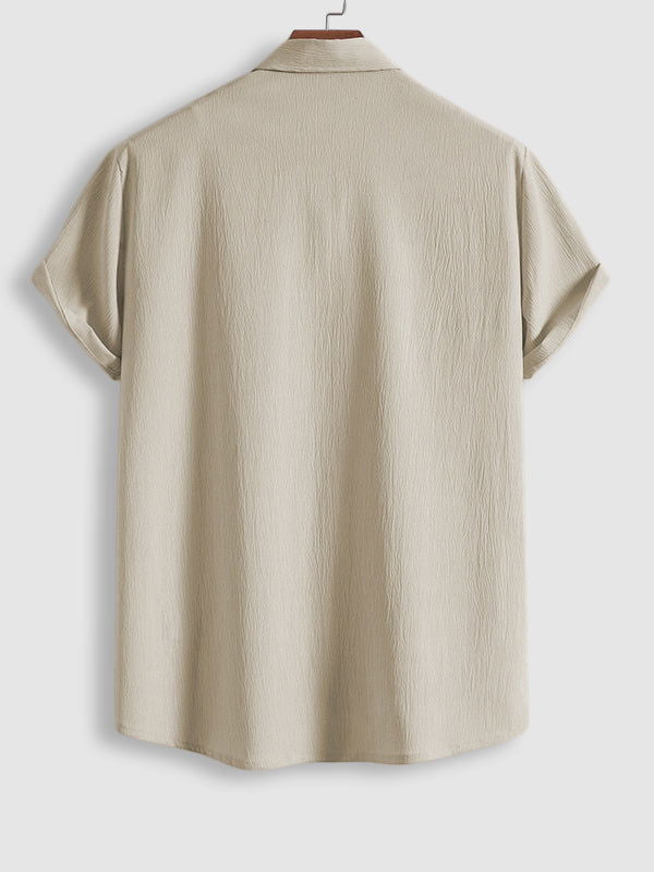 Men's Cotton Linen Lapel Short Sleeve Shirt - Wearline