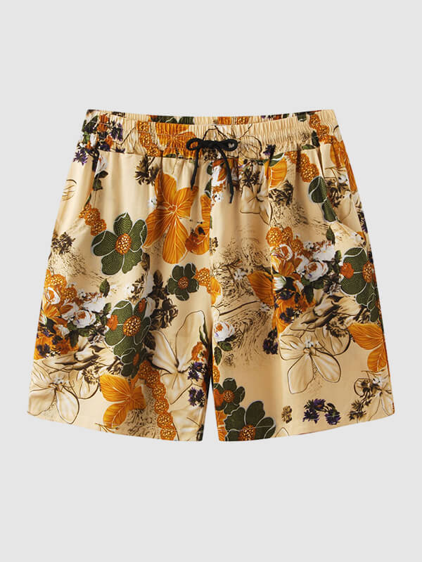 Men's Hawaiian Print Resort Style Casual Board Shorts - Wearline
