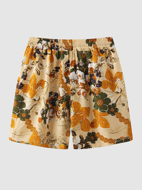 Men's Hawaiian Print Resort Style Casual Board Shorts - Wearline