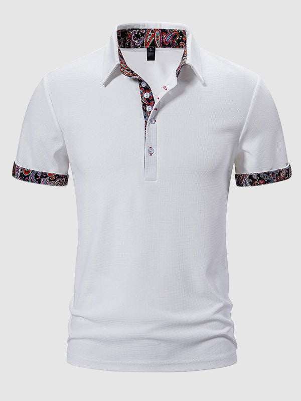Men's Paisley Color Block Casual Business Lapel Short Sleeve POLO - Wearline