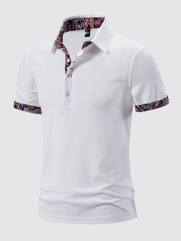 Men's Paisley Color Block Casual Business Lapel Short Sleeve POLO - Wearline