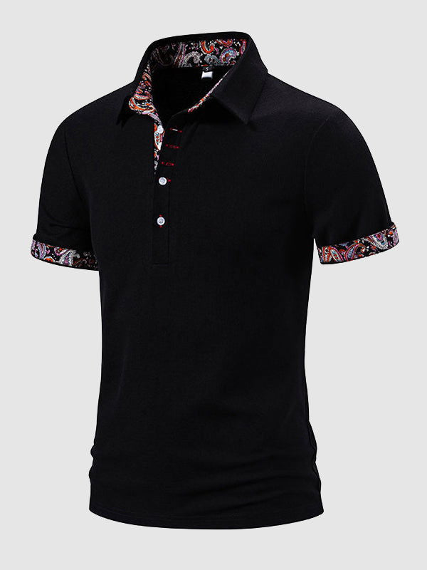 Men's Paisley Color Block Casual Business Lapel Short Sleeve POLO - Wearline