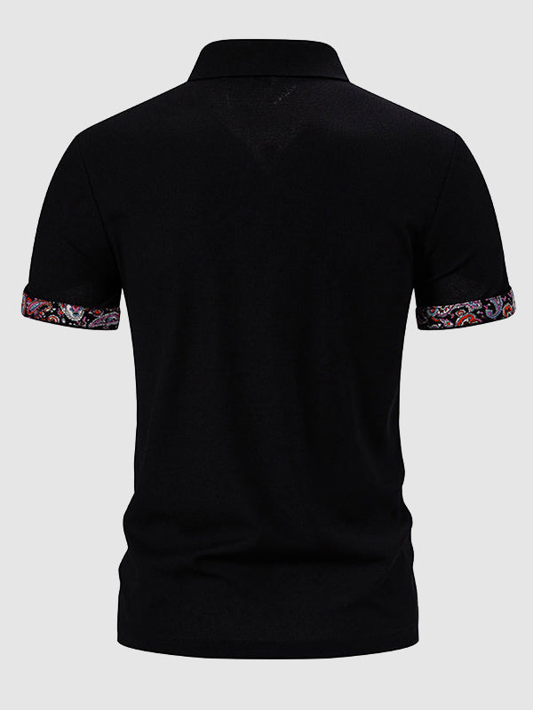 Men's Paisley Color Block Casual Business Lapel Short Sleeve POLO - Wearline