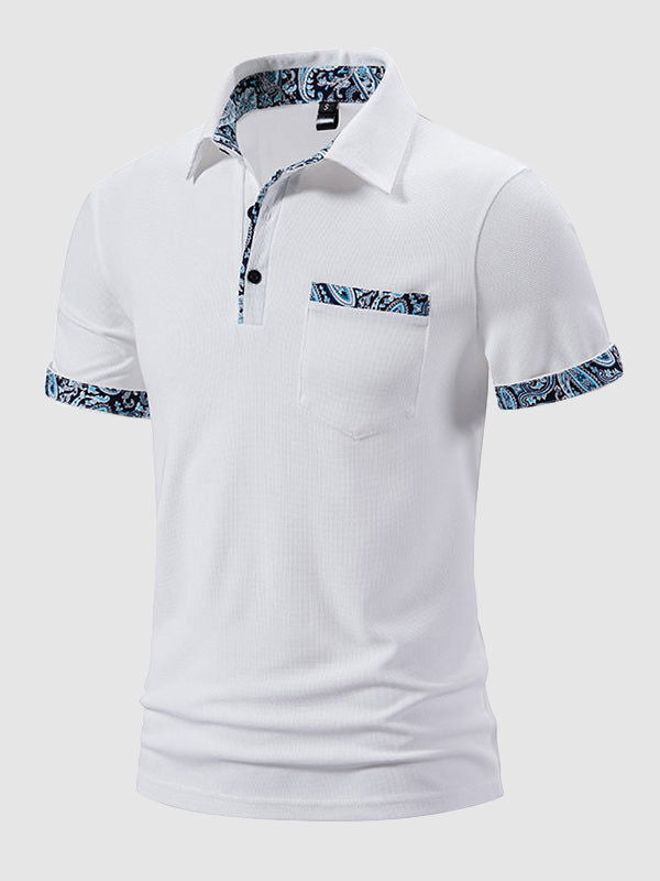 Men's Paisley Color Block Lapel Short Sleeve POLO - Wearline