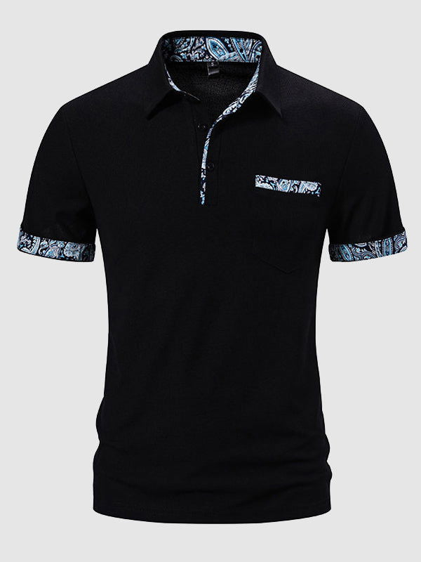 Men's Paisley Color Block Lapel Short Sleeve POLO - Wearline